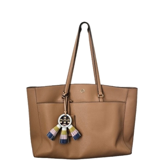 Tory Burch Tan Robinson Tote Bag w/ Extra Bag Charm - Picture 2 of 13